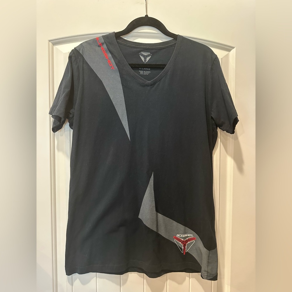Polaris Slingshot Women’s Rally Black and Gray V-Neck Graphic Tee.  X-Large.